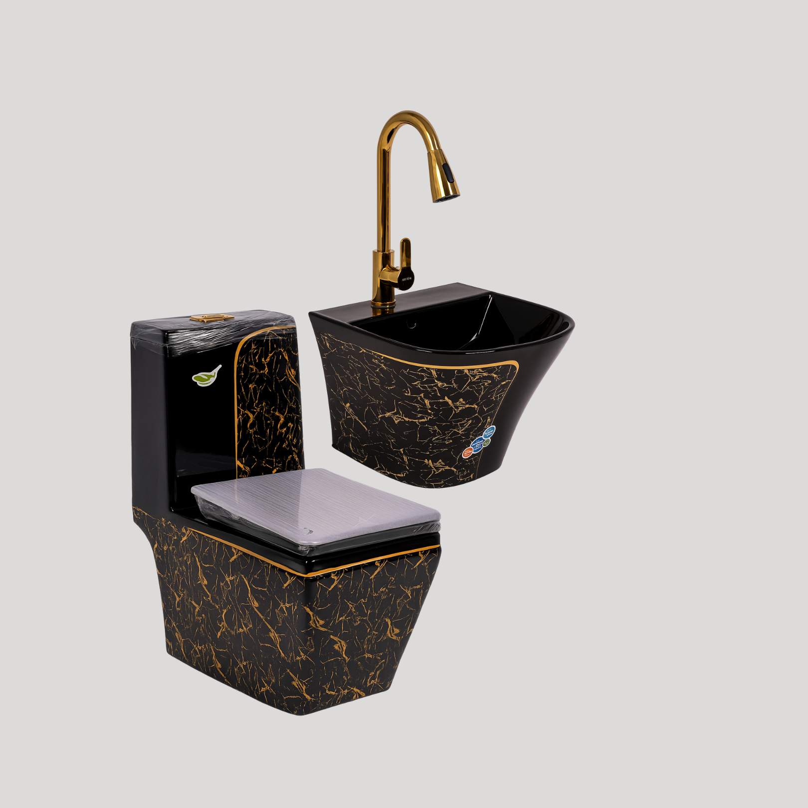 Luxurious Black & Gold Argent Crystal Married Water Closet – Premium Dual Toilet Set for Modern Bathrooms