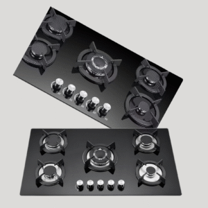 Luxury 5-Burner Black Glass Gas Cooktop with Wok Burner & Cast Iron Grates