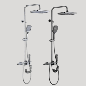 Modern Exposed Shower System with Square Rainfall - Chrome Finish