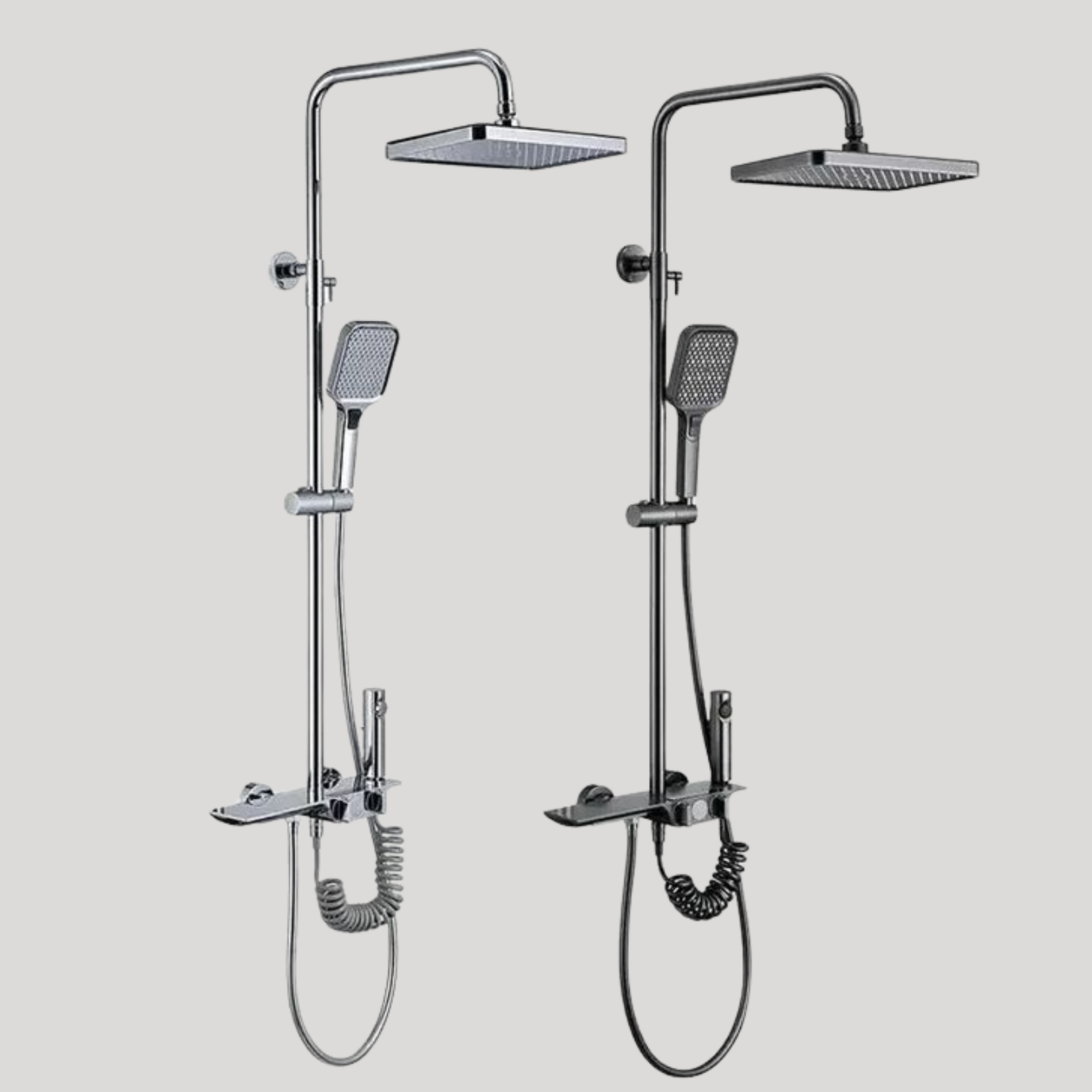 Modern Exposed Shower System with Square Rainfall - Chrome Finish