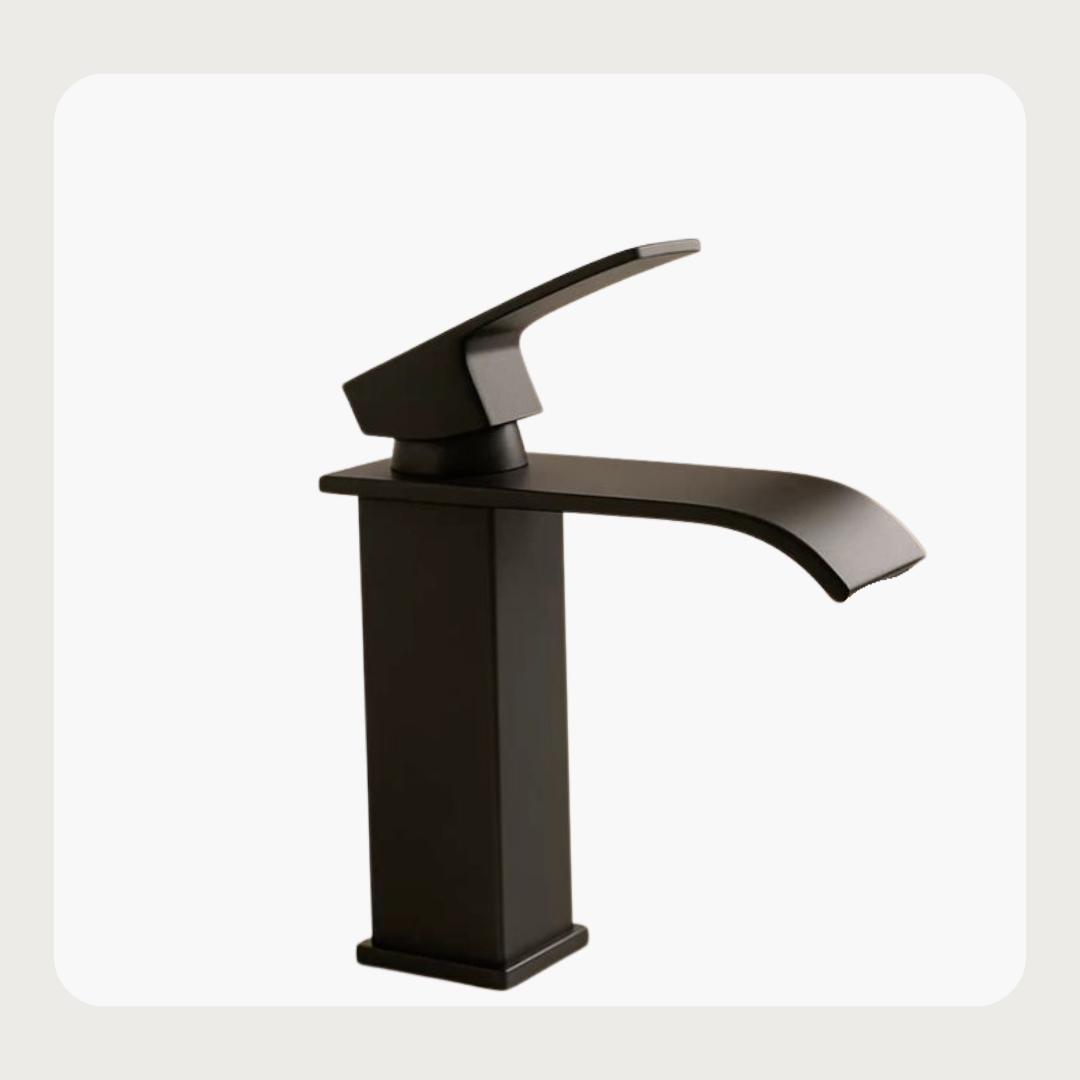 Modern Matte Black Countertop Basin Mixer Tap with Waterfall Spout