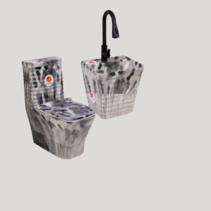 Luxurious White & Grey ESCA Married Toilet with Gold Veining – Dual Flush Designer Water Closet Set