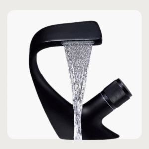 Designer Matte Black Waterfall Basin Mixer Tap with Artistic Design.