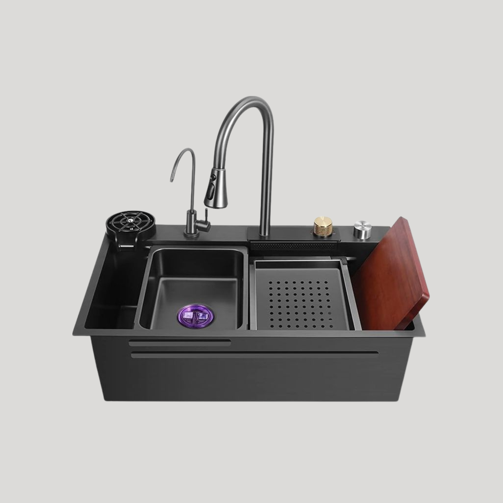 Black Stainless Steel Kitchen Sink with Waterfall Faucet