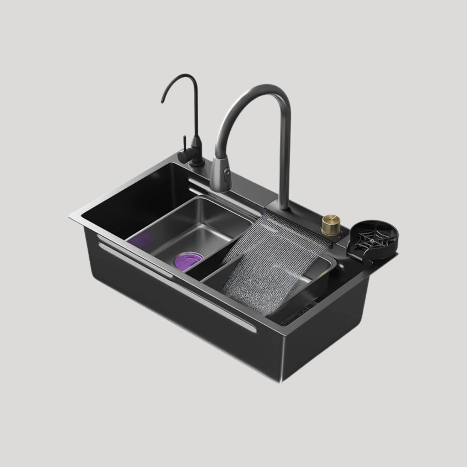 Black Stainless Steel Kitchen Sink with Waterfall Faucet - Image 2