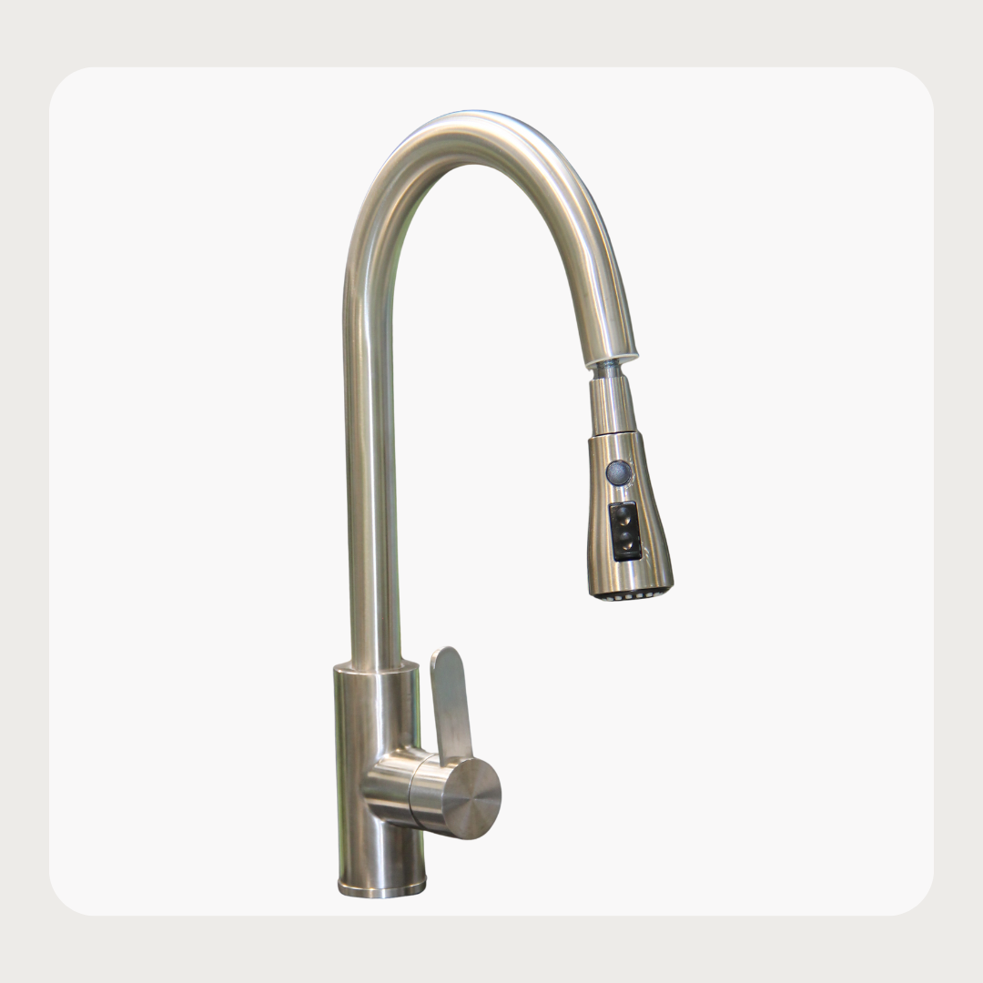Ashton Pull Out Sink Mixer Tap - Antirust Brushed Stainless Steel High-Arc Design