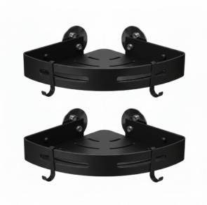 black bathroom angle corner shelves