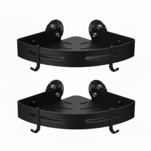 black bathroom angle corner shelves