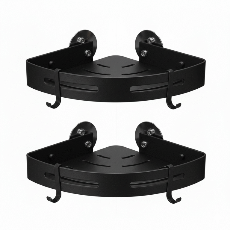 black bathroom angle corner shelves