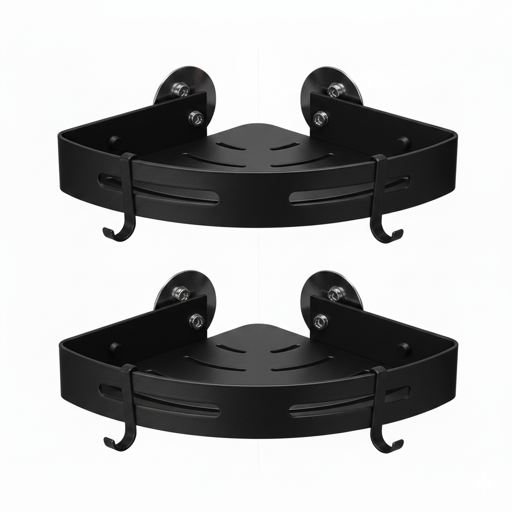 black bathroom angle corner shelves